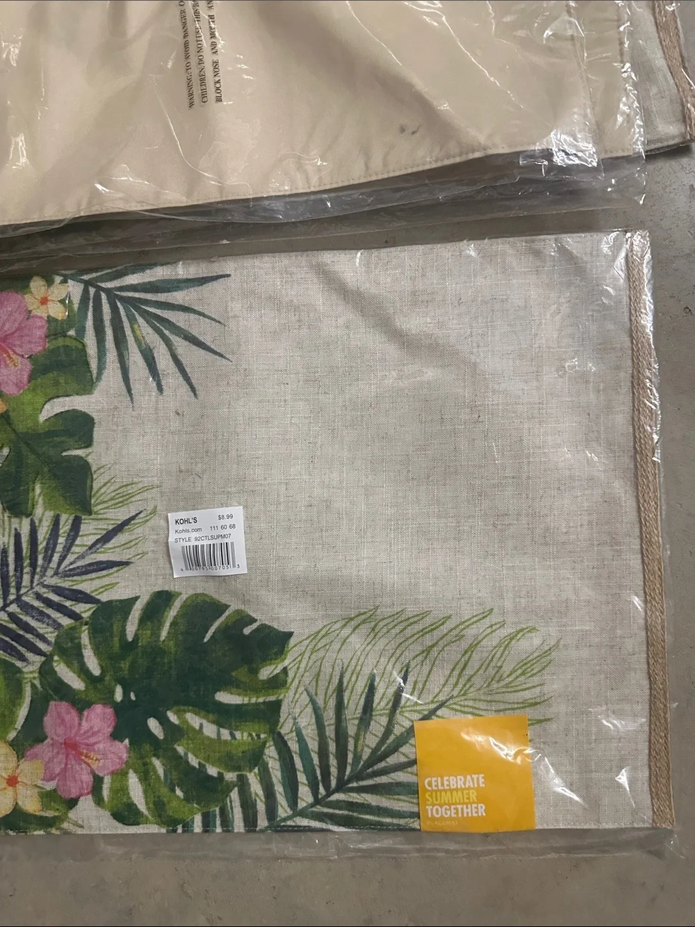 Kohl's Tropical Leaf & Pink Floral Placemats - Green, Pink, Cream x 8